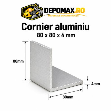 Cornier aluminiu 80 x 80 x 4 mm, 6 metri (EN AW-6060)